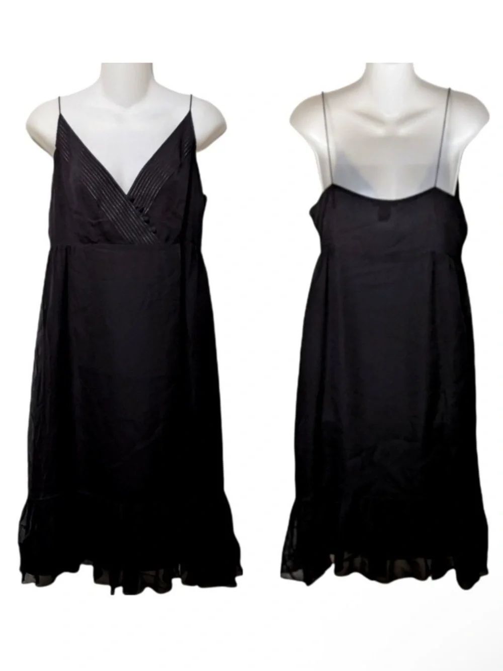 VIVIENNE TAM Black Silk Spaghetti Strap Babydoll Ruffle Hem Dress L